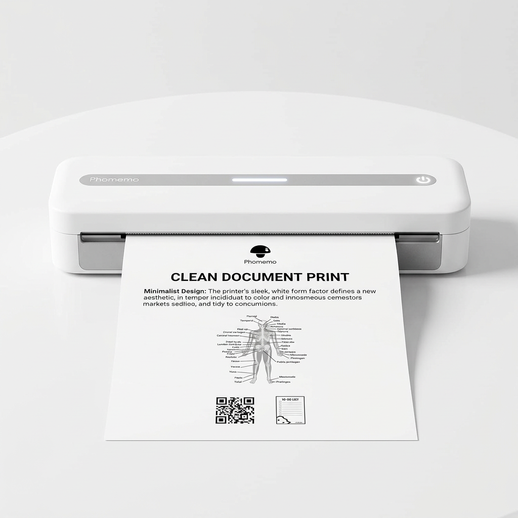 Compact White Mobile Thermal Printer Printing Document