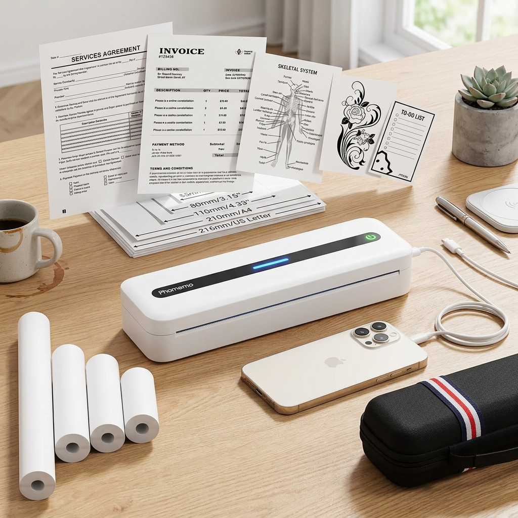 White Portable Wireless Thermal Printer on Desk